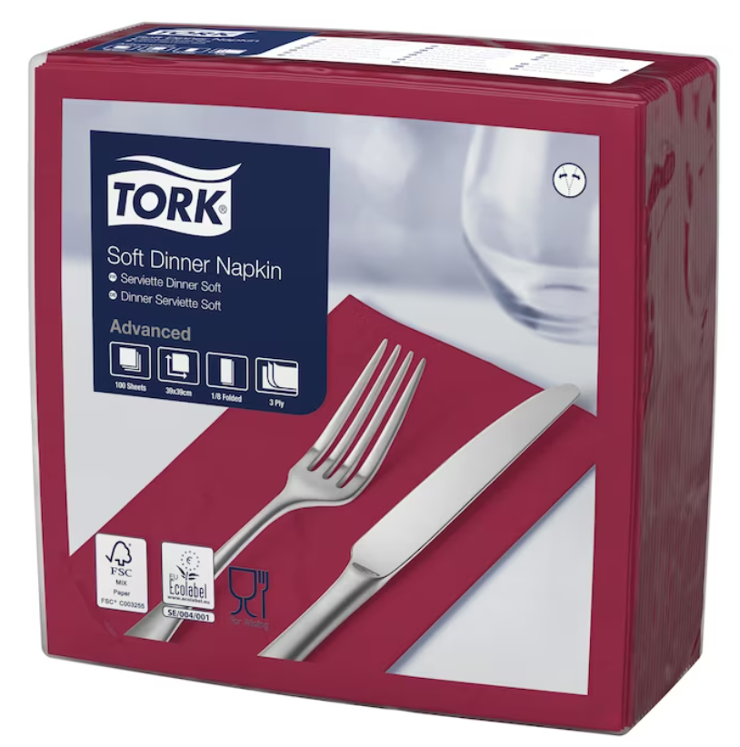 Dinnerservietten "Bordeauxrot" 1/8.Falz Soft Tork