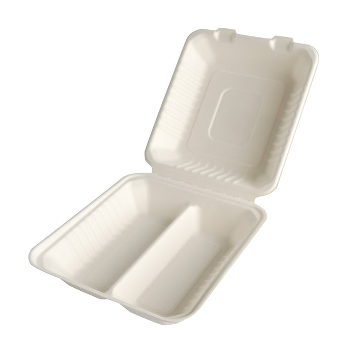 PURE Menüboxen Zuckerrohr 2-geteilt - 20 x 22 x 7,7 cm - Weiß (5 x 25 Stück)