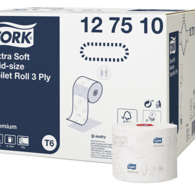 Extra weiche Midi Toilettenpapierrolle Premium T6 3-Lagig Weiß